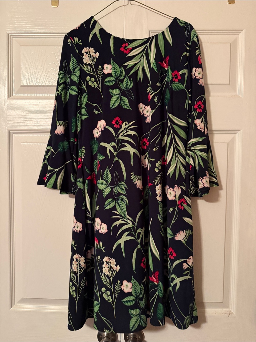 Tommy Hilfiger Navy Midi Dress with Green & Pink Floral Print